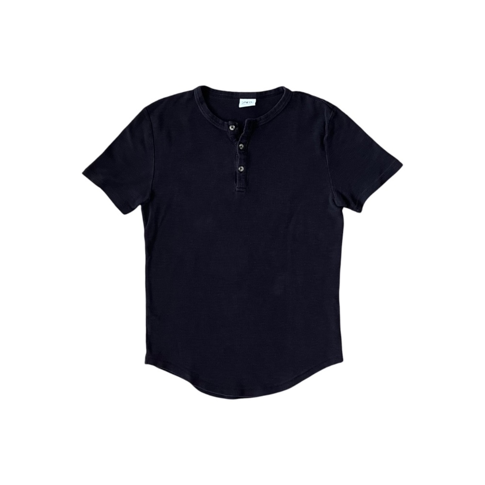 Zara Men's Thermal Henley Shirt Waffle Knit Medium Black Short Sleeve Pullover